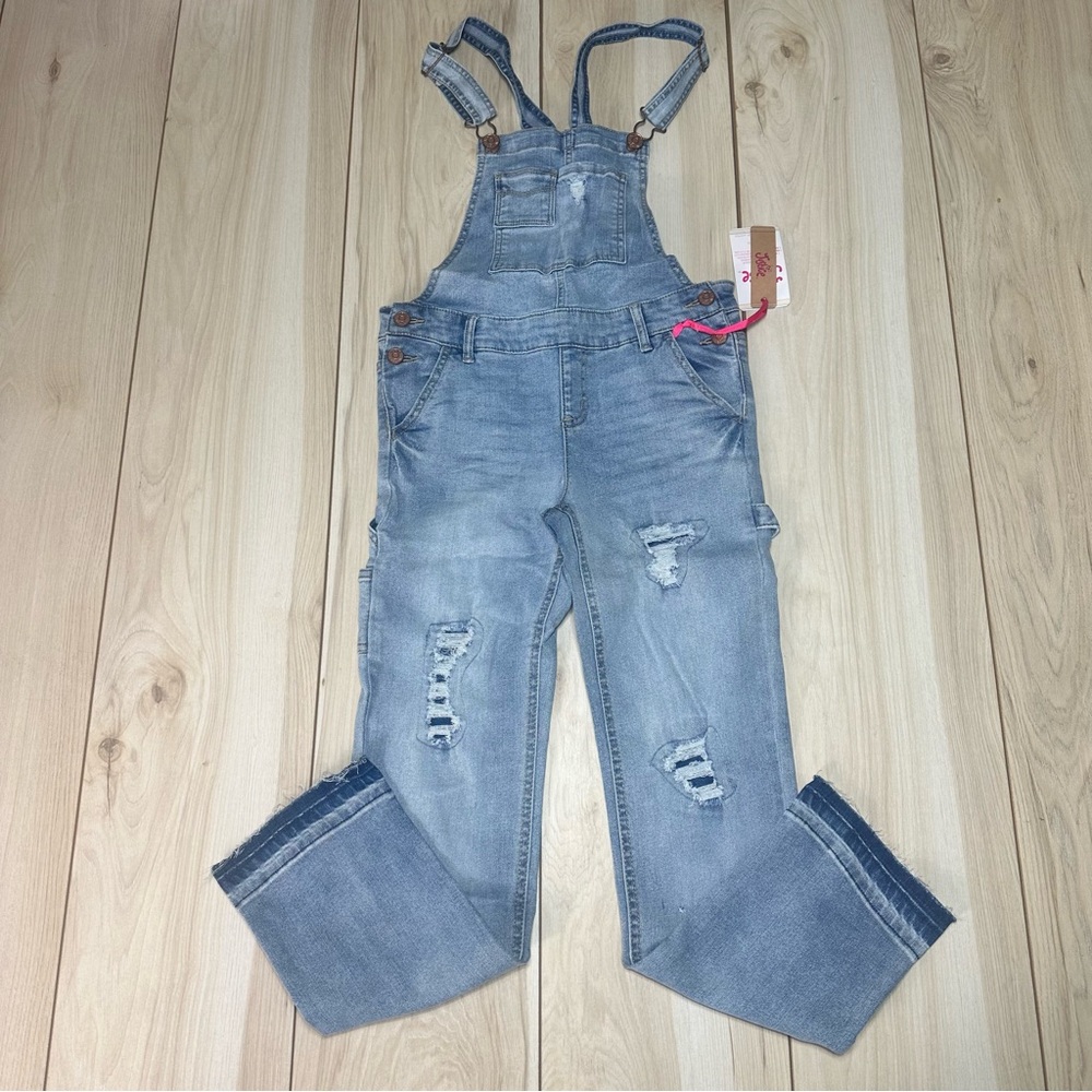 NEW GIRLS JUSTICE distressed Denim Jean‎ Overalls SIZE 14 SLIM